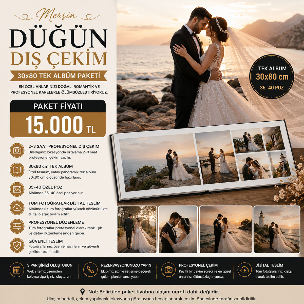 Mersin Düğün Dış Çekim – 30×80 cm Tek Albüm Paketi