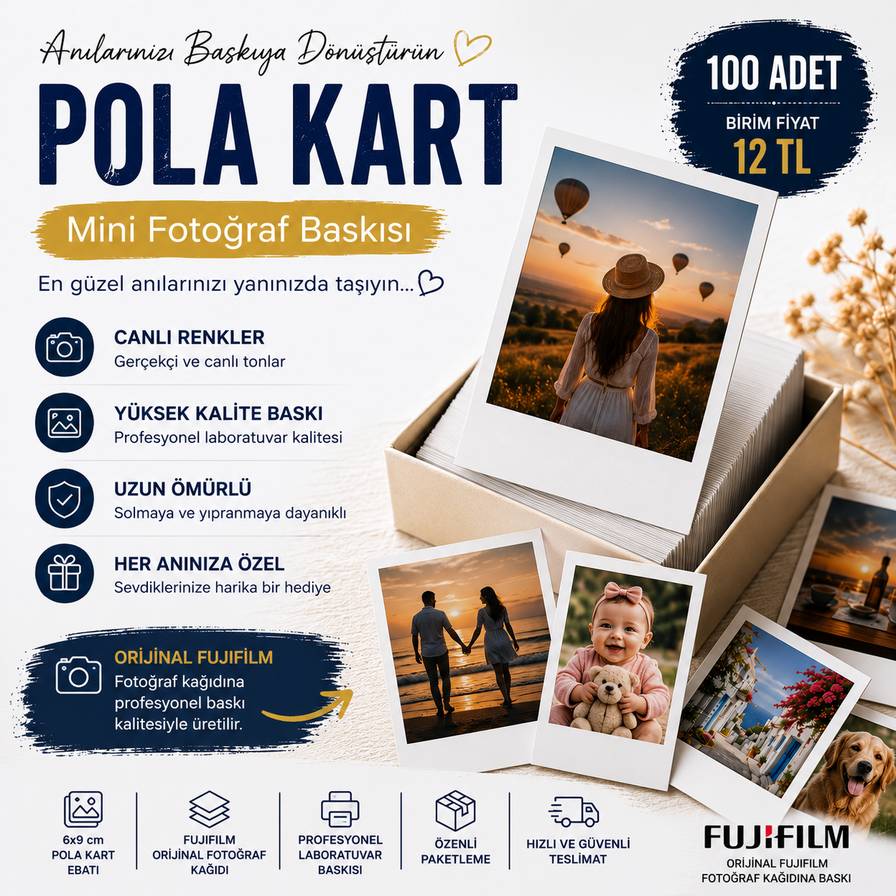 6x9 cm Pola Kart Mini Fotoğraf Baskısı (100 Adet)