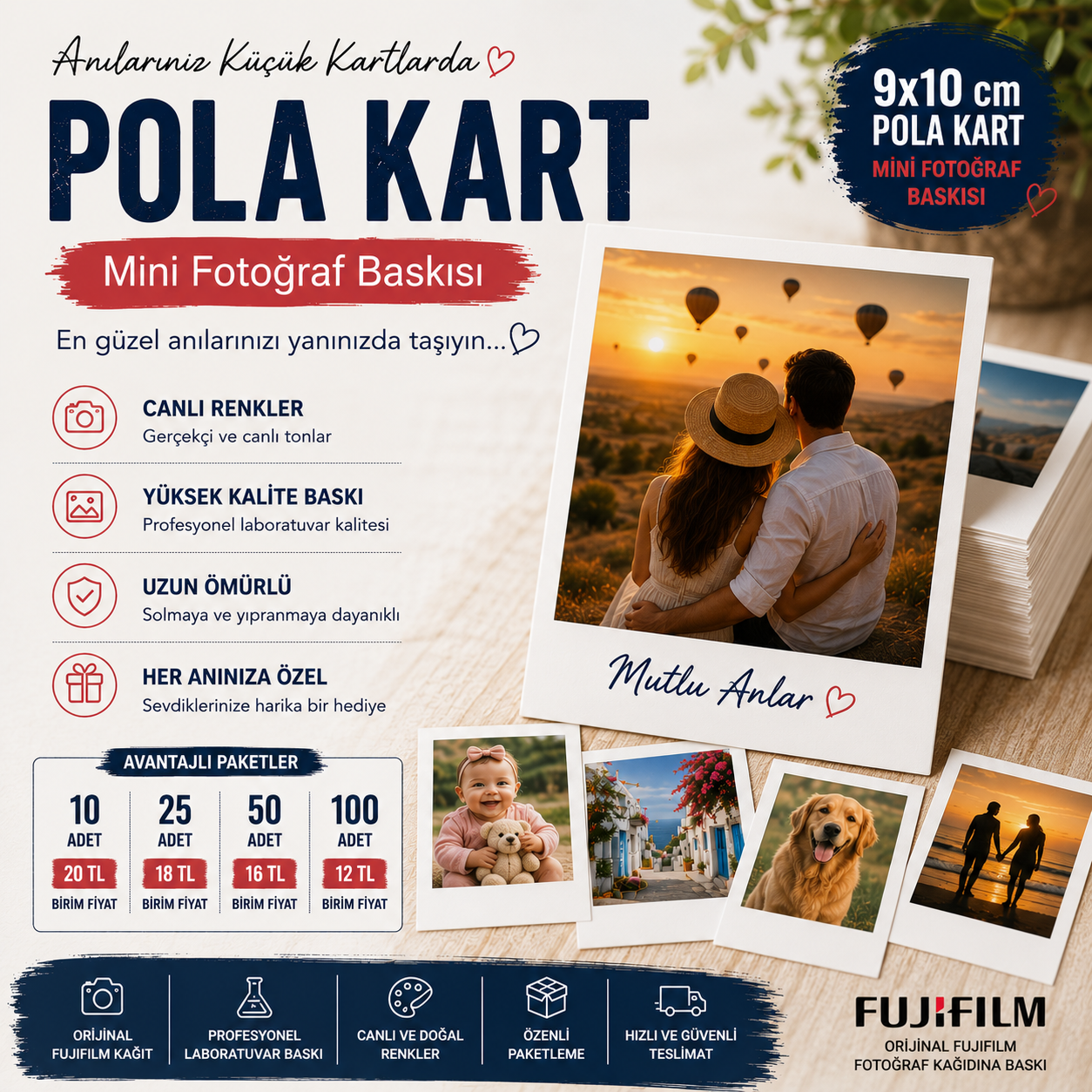 9x10 cm Pola Kart Mini Fotoğraf Baskısı (10 Adet)